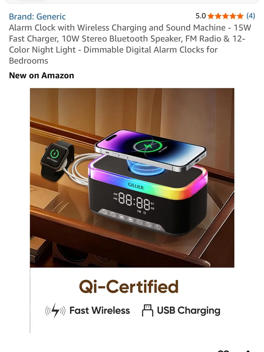 Wireless LED Bluetooth Speaker Alarm Clock & Charger